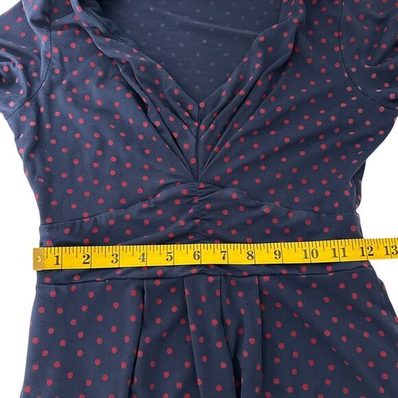 Boden Marion Jersey Knit 3/4 Sleeve Polka Dot Print Navy/Red Mini Dress (4L) - Picture 11 of 14